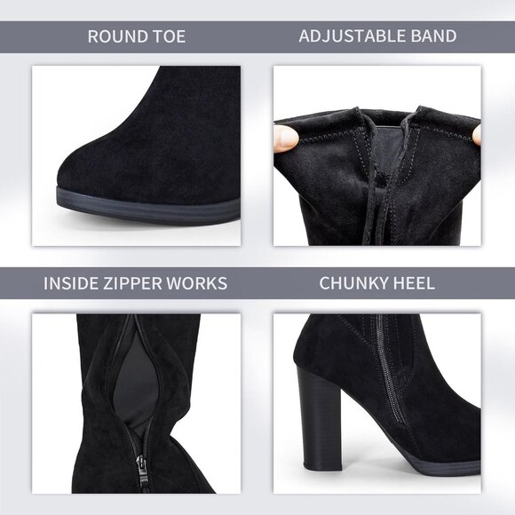 Women's Black-imitation Grain Synthetic suede Thigh High Over The Knee Tall Boot - Picture 3 of 6